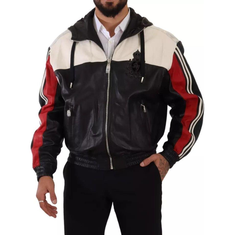 جاكيت دولتشي آند غابانا المصنوع من الجلد الأسود مع غطاء للرأس