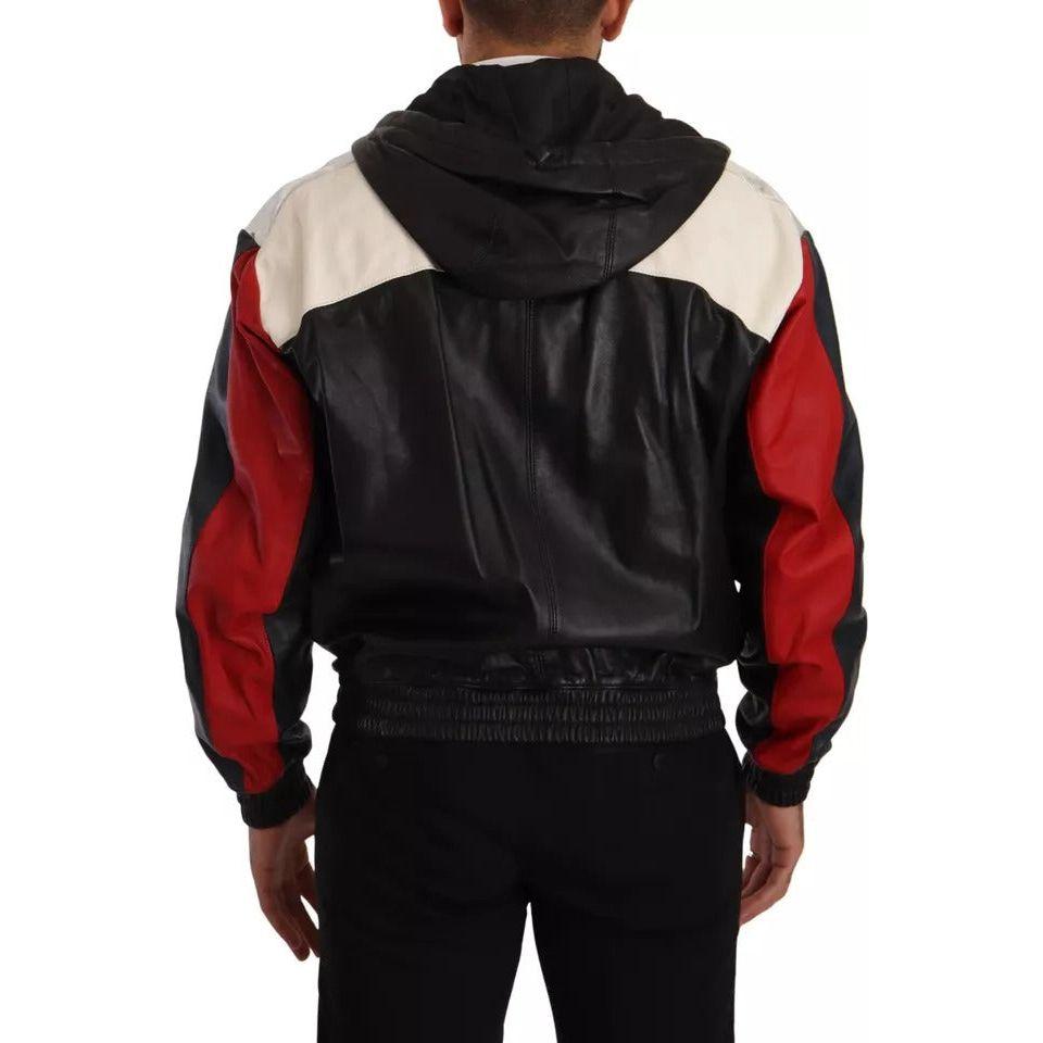 جاكيت دولتشي آند غابانا المصنوع من الجلد الأسود مع غطاء للرأس