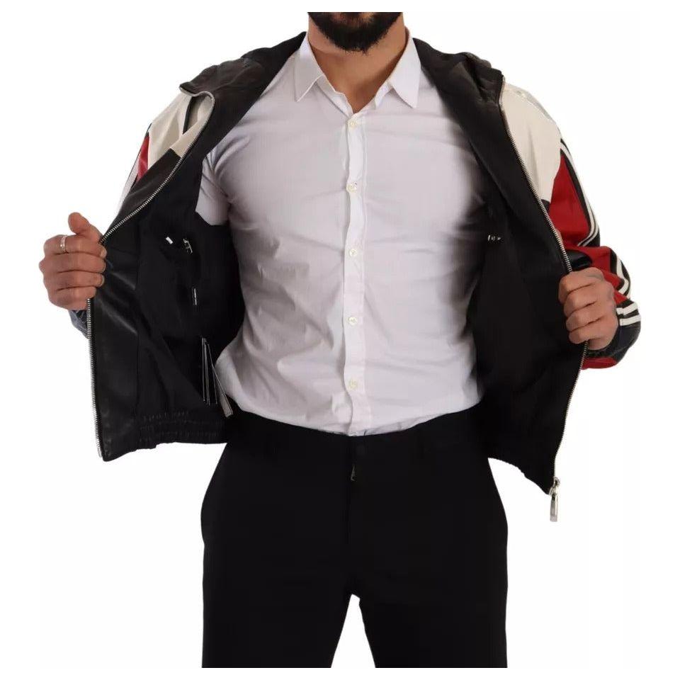 جاكيت دولتشي آند غابانا المصنوع من الجلد الأسود مع غطاء للرأس