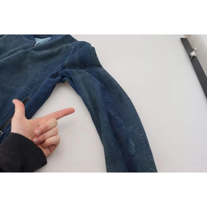 Dolce & Gabbana Blue Leather Perforated Full Zip Jacket