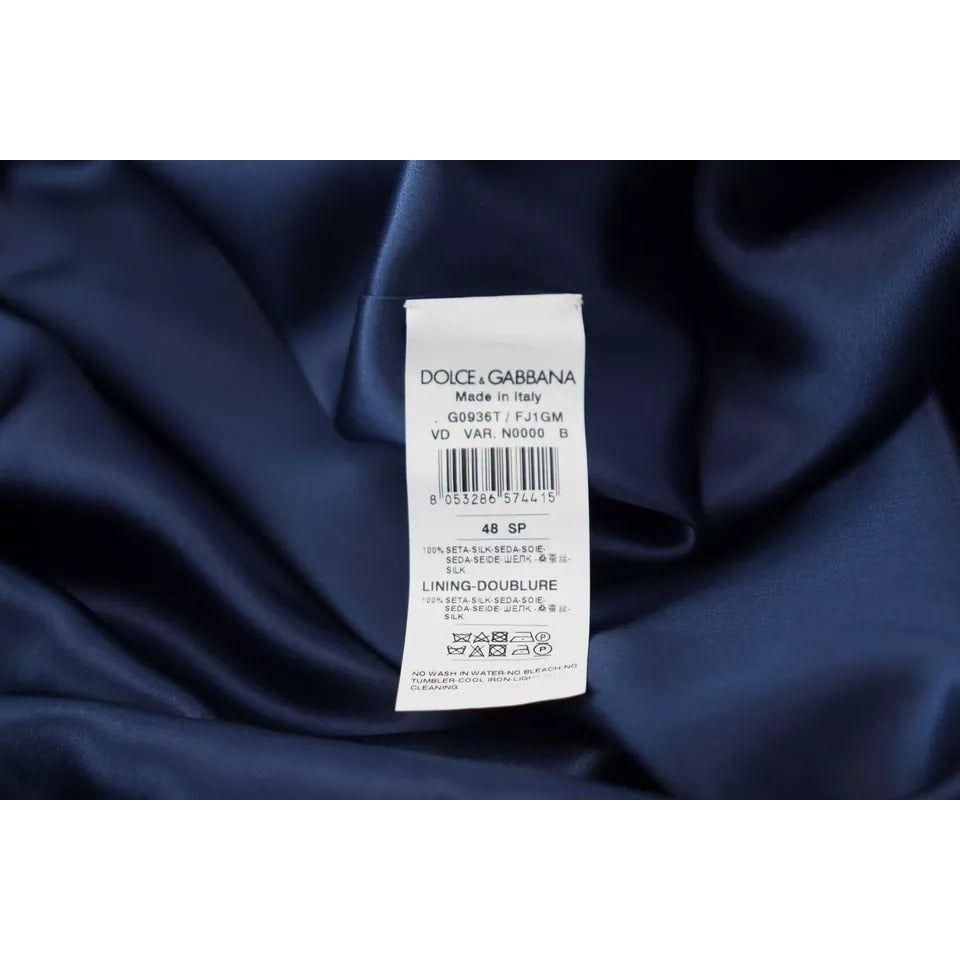 Dolce & Gabbana Blue Satin Silk Waist Belt Robe Jacket