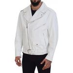 Dolce & Gabbana White Leather Biker Coat Zipper Jacket JKT3430-46