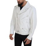 Dolce & Gabbana White Leather Biker Coat Zipper Jacket JKT3430-46