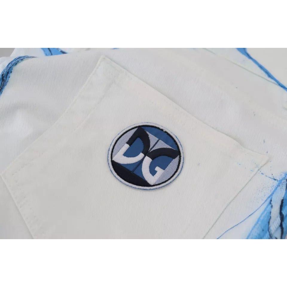 بنطلون جينز ضيق من القطن باللون الأبيض والأزرق من دولتشي آند غابانا