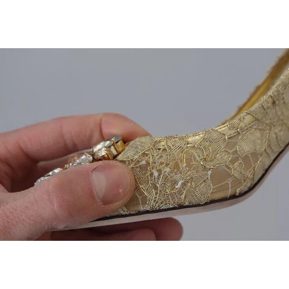 حذاء Dolce &amp; Gabbana الذهبي بكعب عالٍ من الدانتيل والكريستال من Taormina