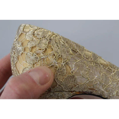 Dolce & Gabbana Gold Taormina Lace Crystal Heels Pumps Shoes