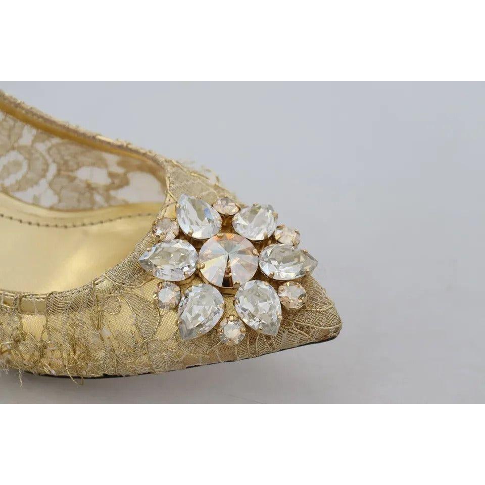 حذاء Dolce &amp; Gabbana الذهبي بكعب عالٍ من الدانتيل والكريستال من Taormina