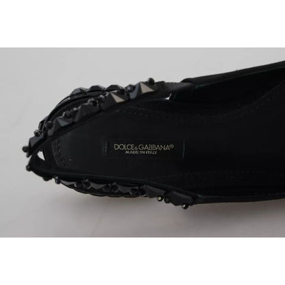 Dolce & Gabbana Black Flats Crystal Slingback Charmeuse Shoes