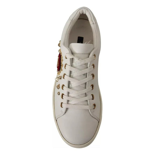 Dolce & Gabbana White Leather Gold Red Heart Sneakers Shoes LA9896#3-36