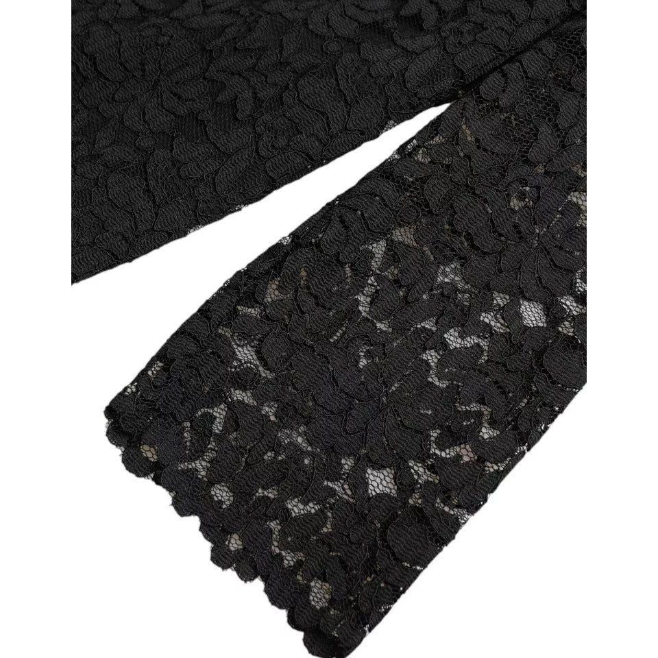 تي شيرت وقميص من الدانتيل باللون الأسود من دولتشي آند غابانا