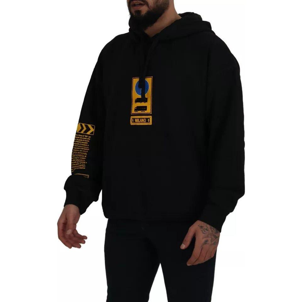 سويت شيرت بغطاء رأس وشعار من القطن الأسود من دولتشي آند غابانا