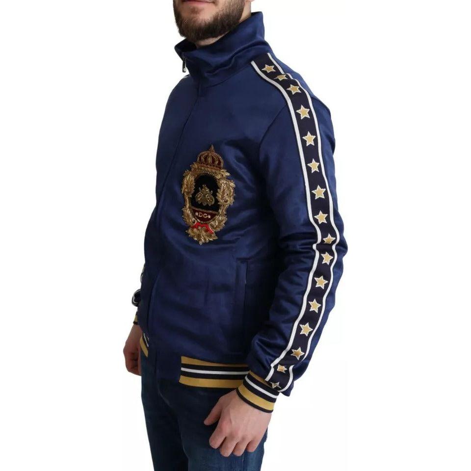Dolce & Gabbana Blue Heraldic Patch Striped King Bee Sweater