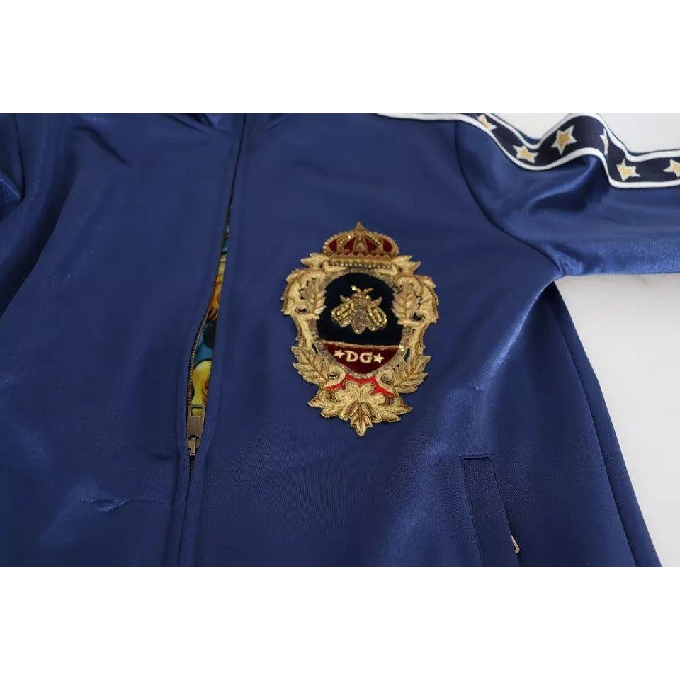 Dolce & Gabbana Blue Heraldic Patch Striped King Bee Sweater