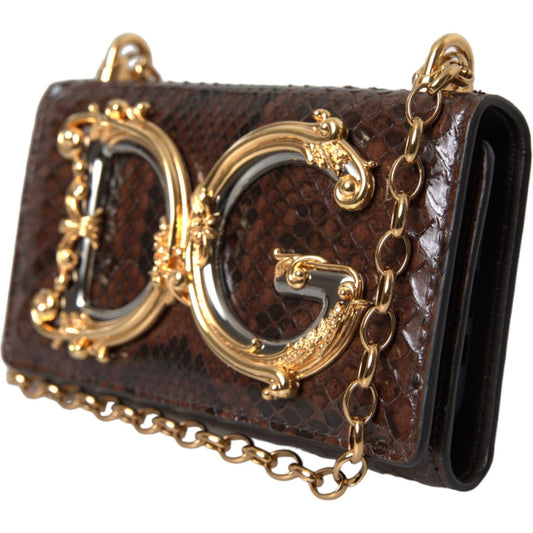 Dolce & Gabbana Brown Python Leather DG Girls Crossbody Phone Bag Dolce & Gabbana Dark Slate Gray