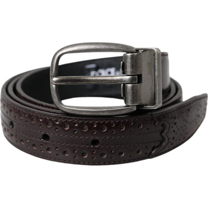 Dolce & Gabbana Dark Brown Perforated Leather Metal Buckle Belt Men
