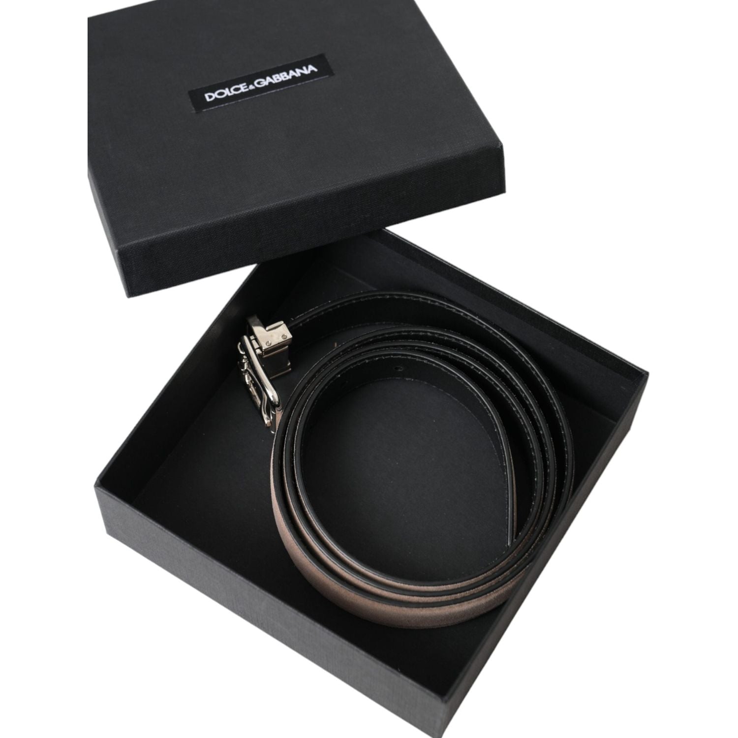 حزام دولتشي آند غابانا من الجلد المدبوغ باللون البيج مع مشبك فضي للرجال