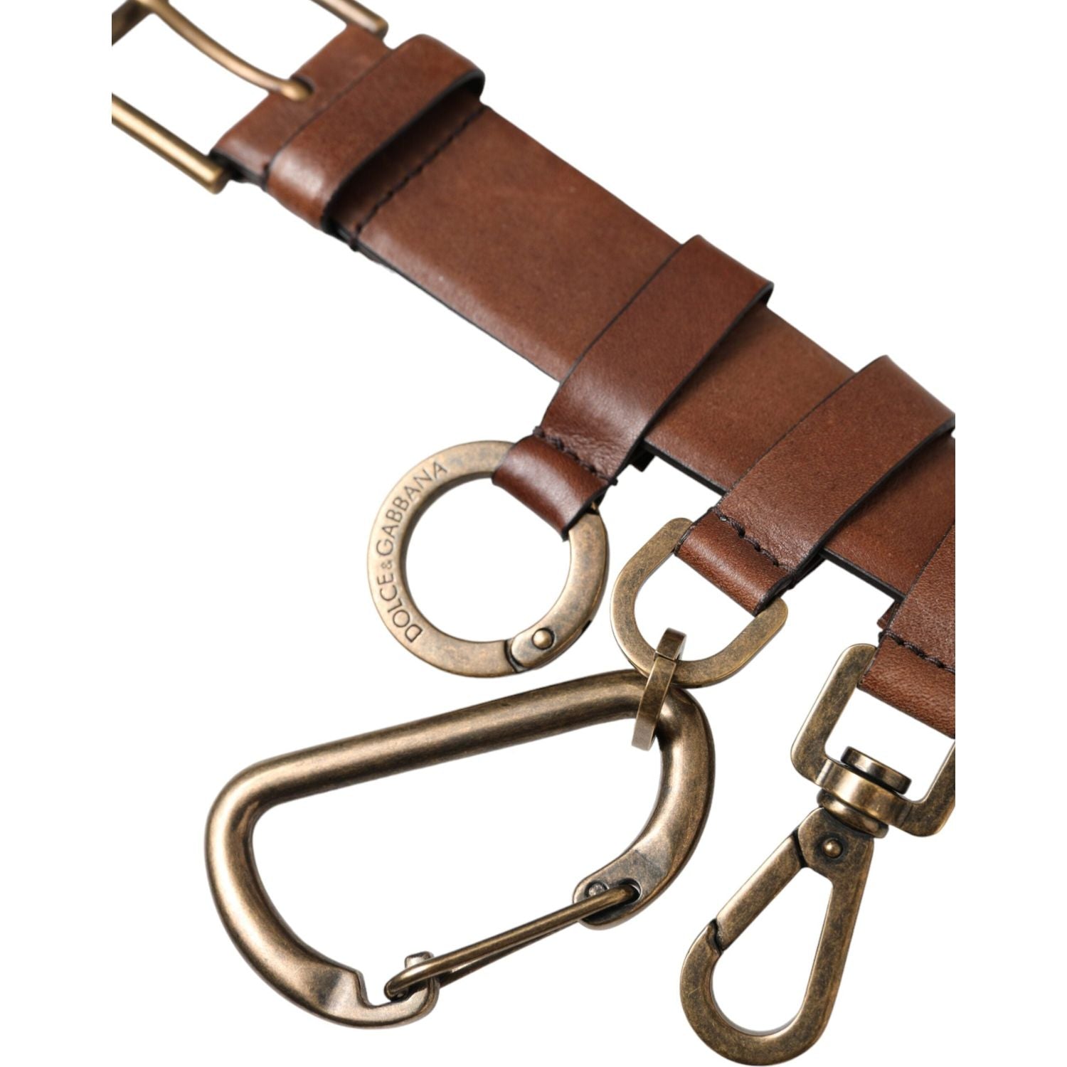 حزام دولتشي آند غابانا من جلد العجل البني بمشبك معدني ذهبي للرجال