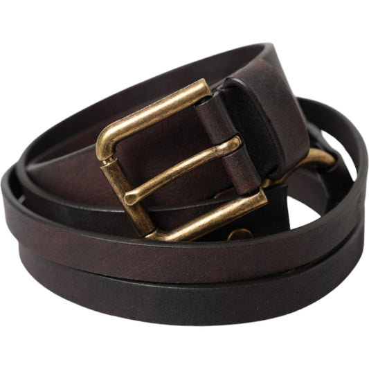 Dolce & Gabbana Dark Brown Leather Gold Metal Buckle Women Belt Dolce & Gabbana Dark Slate Gray