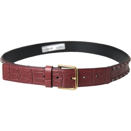 Dolce & Gabbana Brown Alligator Leather Studded Metal Buckle Belt Dolce & Gabbana Dark Olive Green