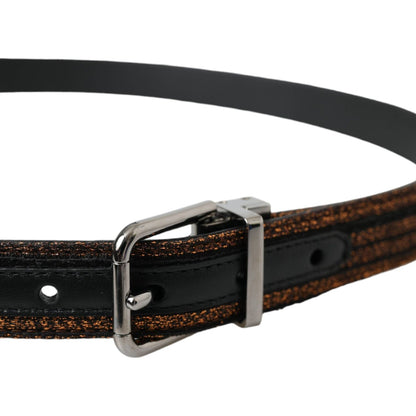Dolce & Gabbana Gold Jacquard Stripes Silver Metal Buckle Belt