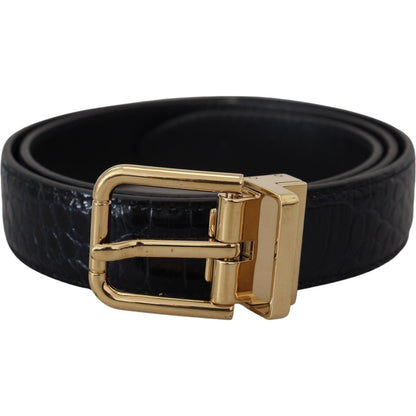 Dolce & Gabbana Black Exotic Leather Gold Metal Buckle Belt