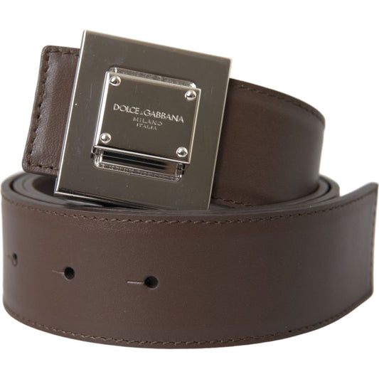 Dolce & Gabbana Brown Calf Leather Square Metal Buckle Belt Dolce & Gabbana Dark Slate Gray