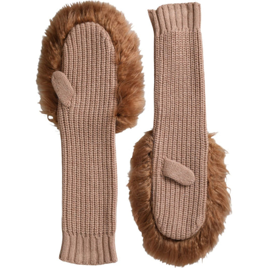 Dolce & Gabbana Brown Cashmere Knitted Fur Mid Arm Mitten Gloves Dolce & Gabbana Dim Gray