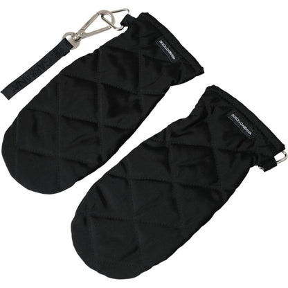 Dolce & Gabbana Black Quilted Nylon Wrist Length Mitten Gloves