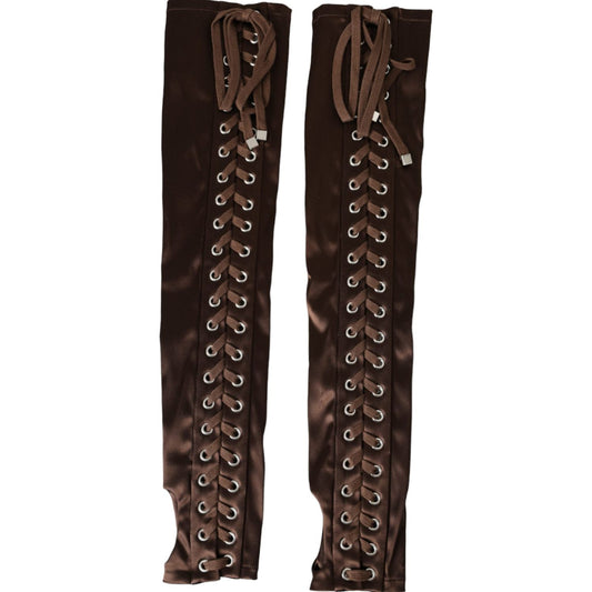 Dolce & Gabbana Brown Acetate Lace Up Fingerless Gloves Dolce & Gabbana Black