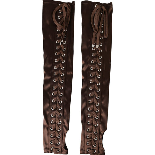 Dolce & Gabbana Brown Acetate Lace Up Fingerless Gloves Dolce & Gabbana Black