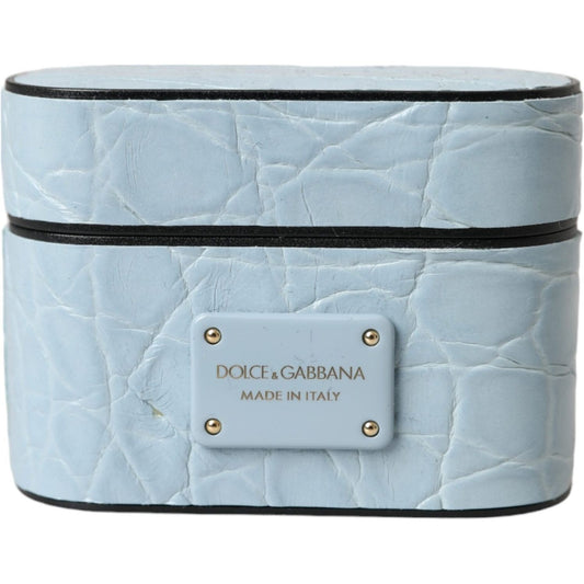 Dolce & Gabbana Light Blue Leather Metal Logo Plaque Airpods Case Dolce & Gabbana Gray