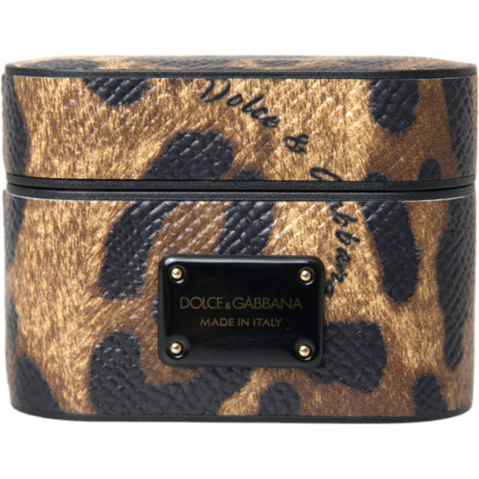 Dolce & Gabbana Brown Leopard Calf Leather Metal Logo Plaque Airpods Case Dolce & Gabbana Dark Slate Gray