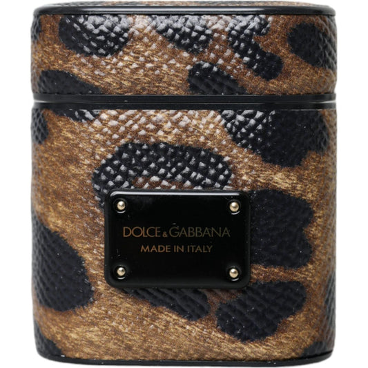 Dolce & Gabbana Brown Leopard Calf Leather Metal Logo Plaque Airpods Case Dolce & Gabbana Dark Slate Gray