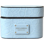 Dolce & Gabbana Light Blue Leather Metal Logo Plaque Airpods Case Dolce & Gabbana Light Blue