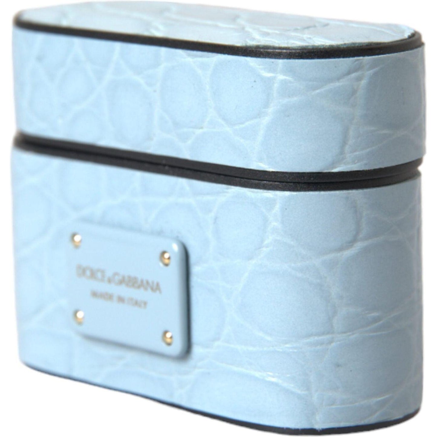 Dolce & Gabbana Light Blue Leather Metal Logo Plaque Airpods Case Dolce & Gabbana Powder Blue