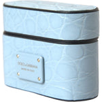 Dolce & Gabbana Light Blue Leather Metal Logo Plaque Airpods Case Dolce & Gabbana Powder Blue