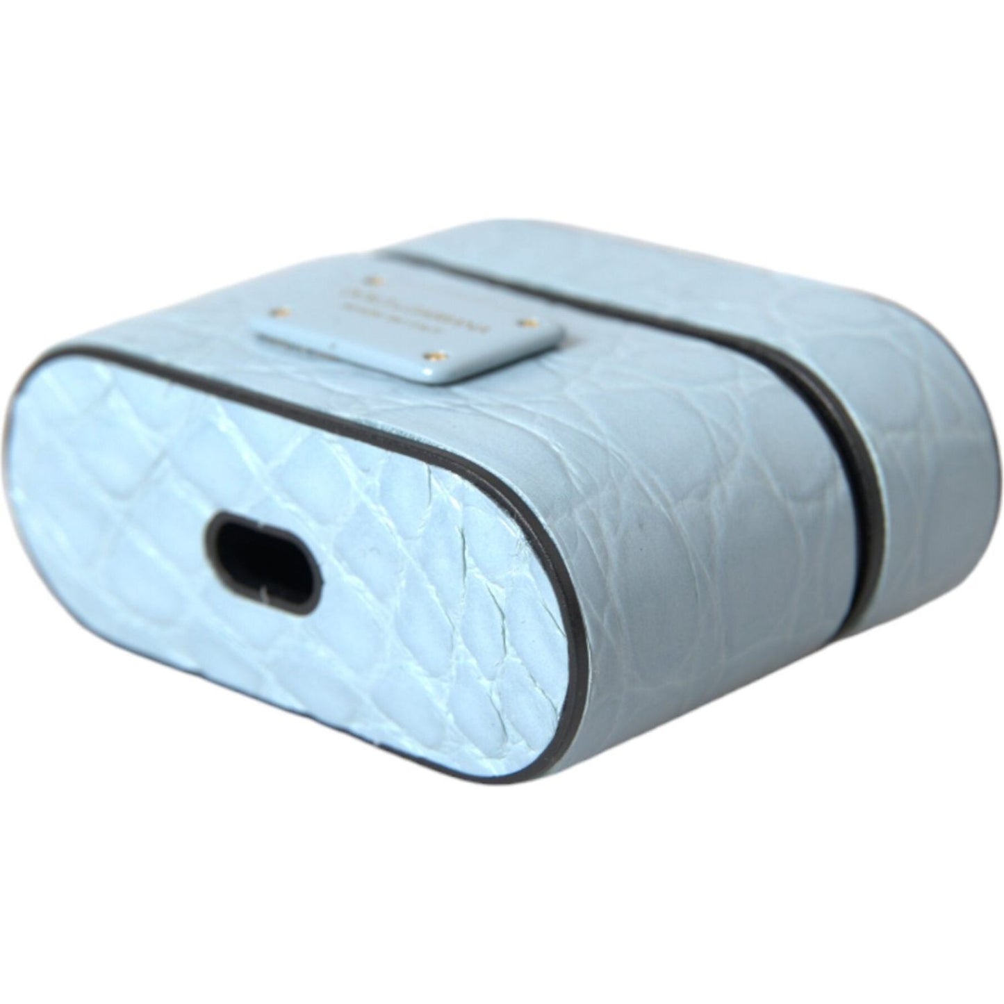Dolce & Gabbana Light Blue Leather Metal Logo Plaque Airpods Case Dolce & Gabbana Light Blue