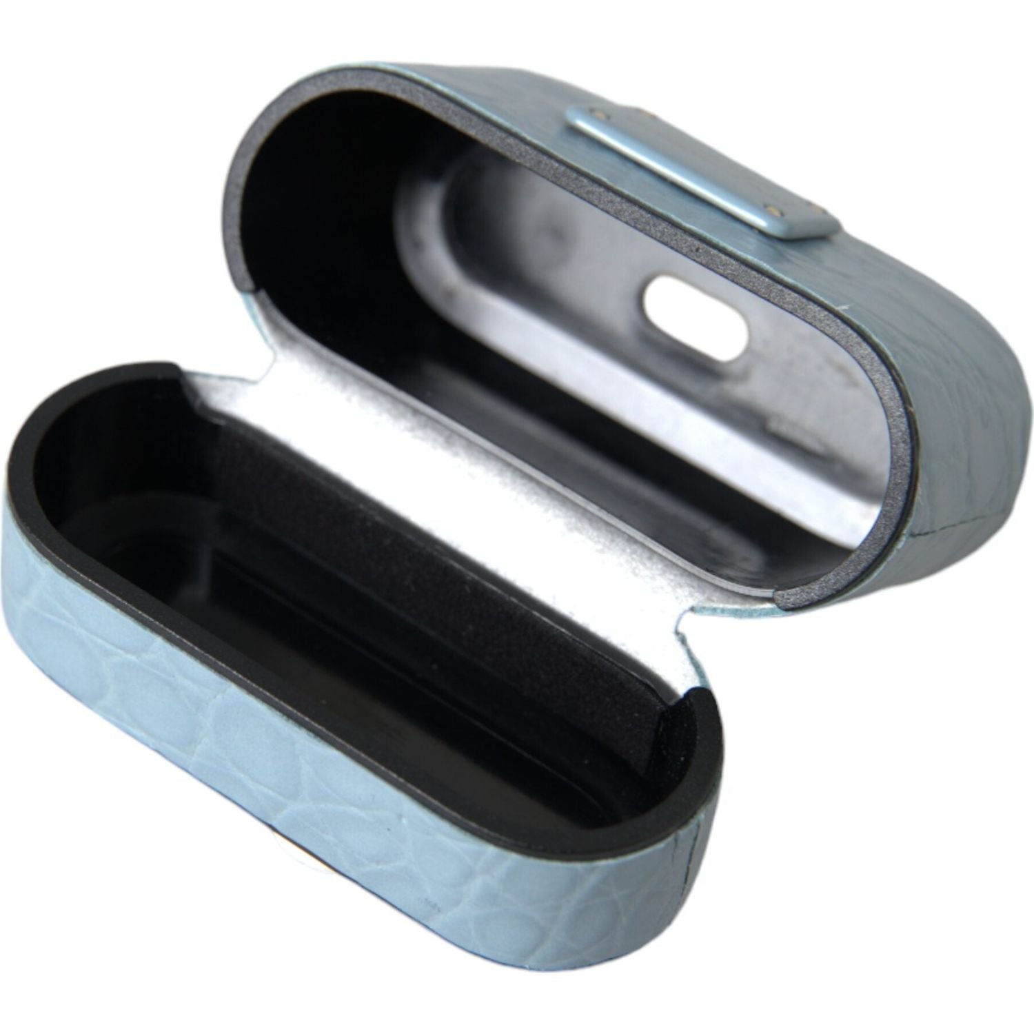 Dolce & Gabbana Light Blue Leather Metal Logo Plaque Airpods Case
