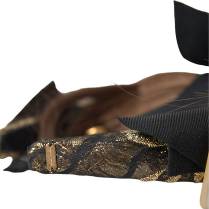 Dolce & Gabbana Black Crystal Button Brown Hair Women Headband Diadem