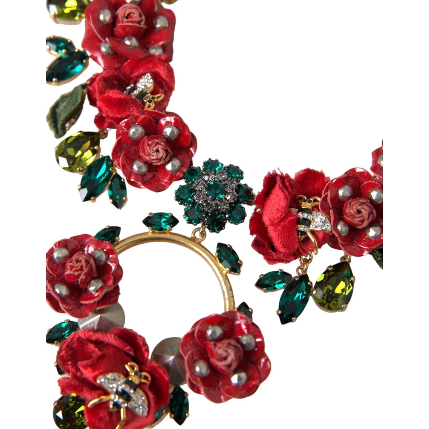 Dolce & Gabbana Gold Brass Link Chain RosePetal Crystal Pendant Necklace