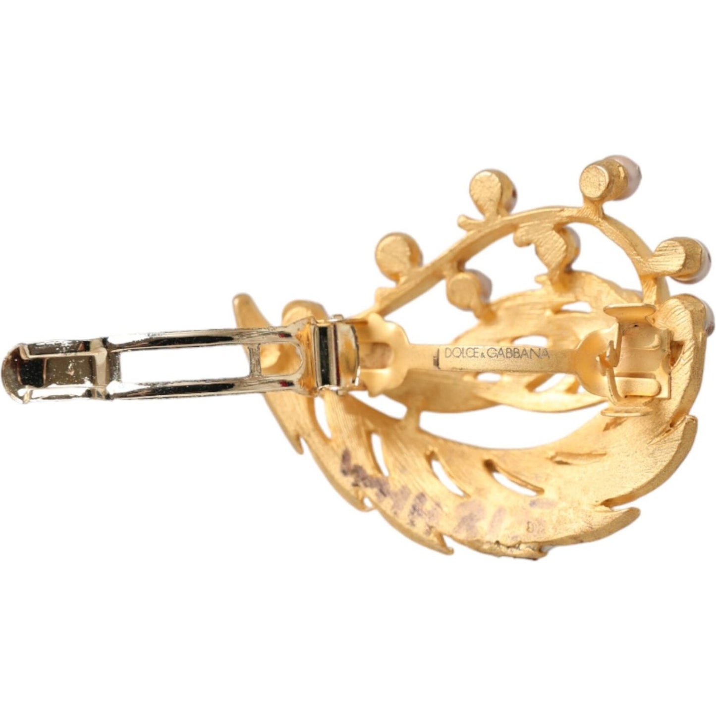 Dolce & Gabbana Gold Brass Leaf Embellished Jewelry Brooch Hair Pin