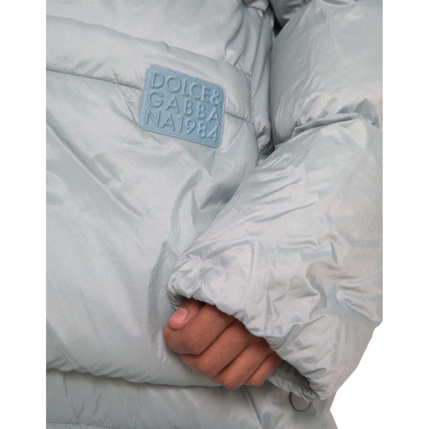 جاكيت منفوخ مبطن بغطاء رأس من دولتشي آند غابانا أزرق فاتح للرجال