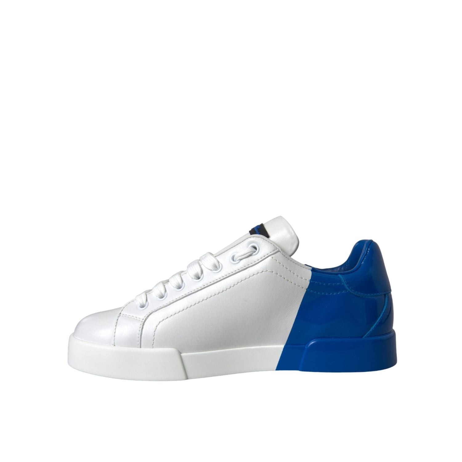 Dolce & Gabbana White Blue Leather Logo Low Top Sneakers Shoes