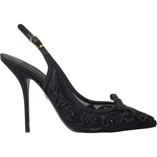 Dolce & Gabbana Black Tulle Ricamo Heels Slingbacks Shoes Dolce & Gabbana Dark Slate Gray
