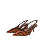 Dolce & Gabbana Black Orange Zebra Leather Slingbacks Shoes