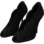 Dolce & Gabbana Black Cordonetto Ricamo Pump Open Toe Shoes