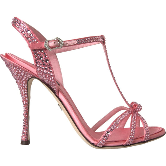 Dolce & Gabbana Pink Strass Ankle Strap Heels Sandals Shoes Dolce & Gabbana Rosy Brown