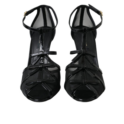 Dolce & Gabbana Black Mesh T-strap Heels Sandals Shoes