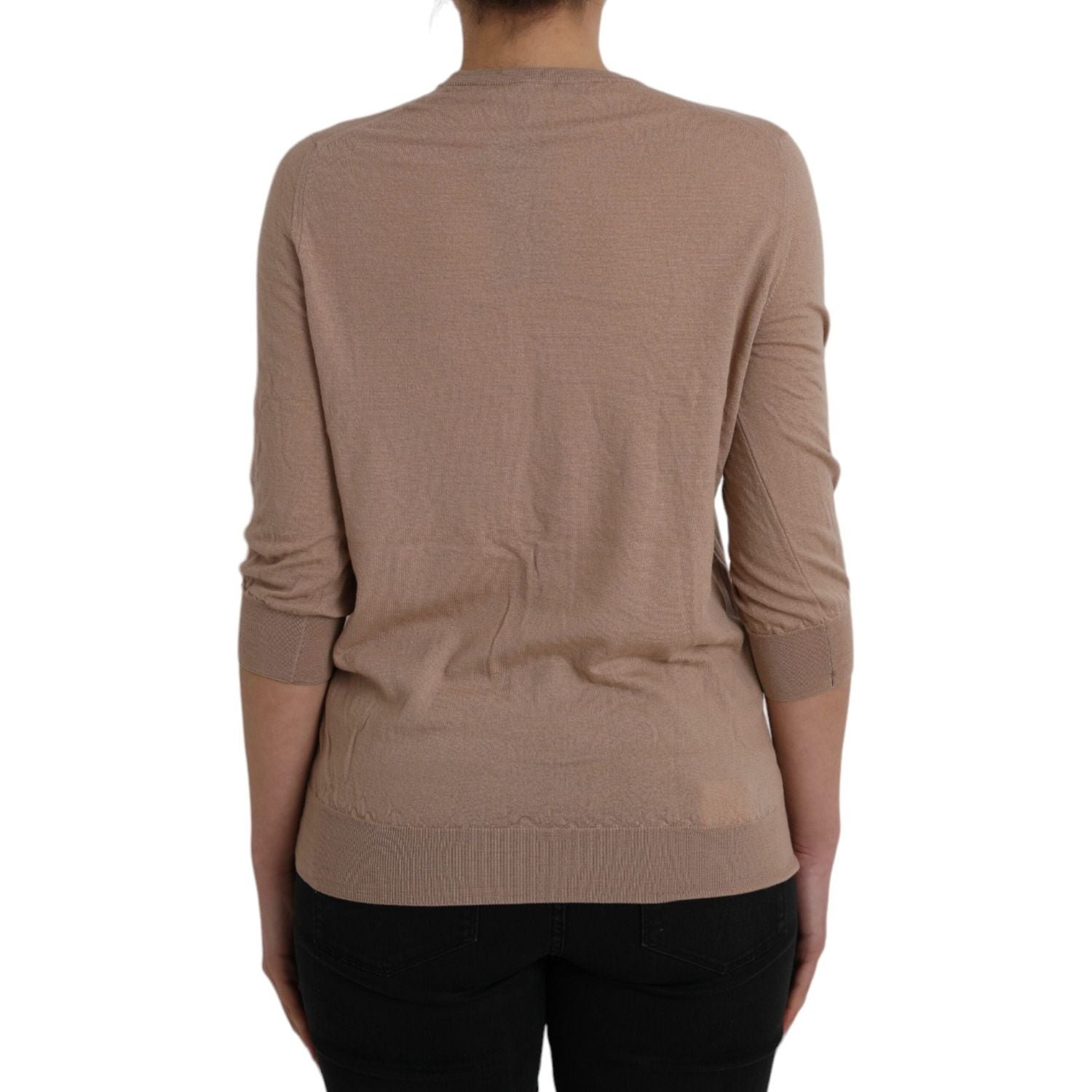 بلوزة دولتشي آند غابانا من الصوف البني والدانتيل الأسود بأكمام 3/4