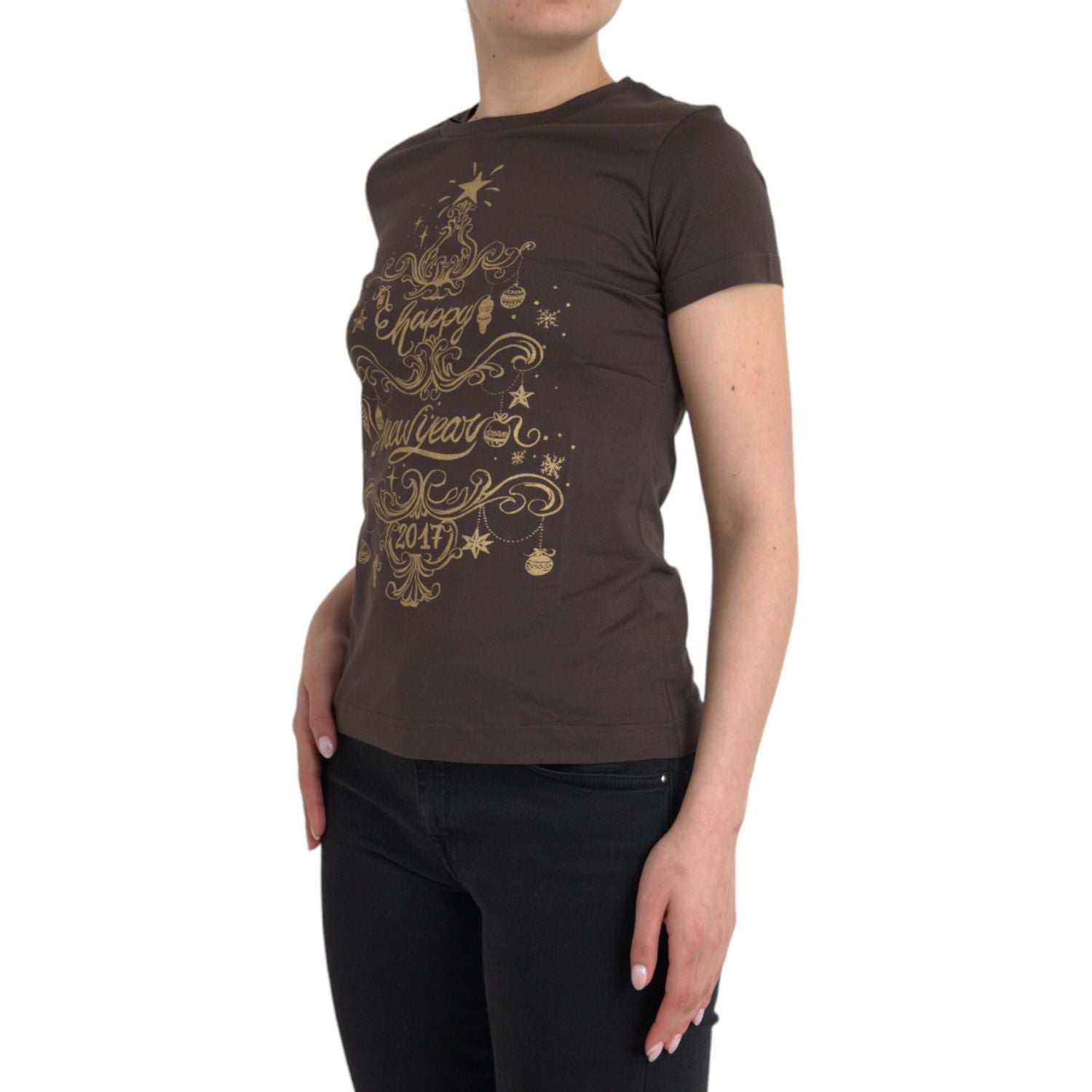 تي شيرت Dolce &amp; Gabbana Brown Crewneck 2017 مطبوع عليه Motive